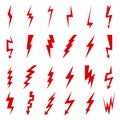 Set thunder and bolt lighting flash icon. Electric thunderbolt, lightning bolt icon, dangerous sign